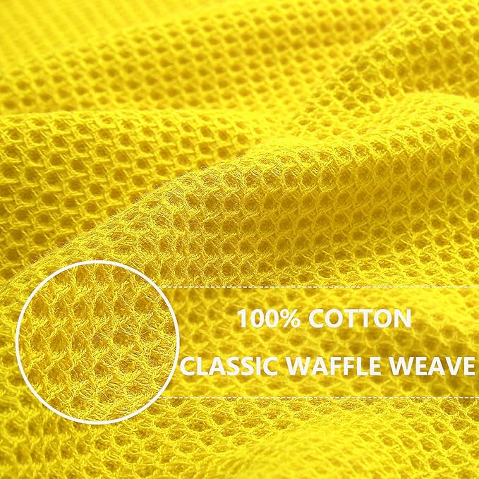 Homaxy 100% Cotton Waffle Weave Kitchen Dish Cloths, Ultra Soft Absorbent Quick Drying Dish Towels, 12 x 12 Inches, 12-Pack, Yellow