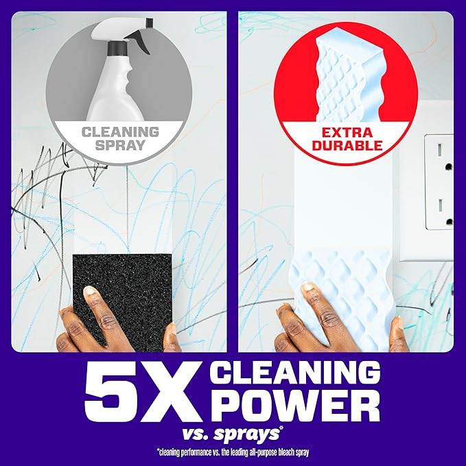 Mr. Clean Magic Eraser Sponge, All Purpose Cleaner, Cleaning Scrubber, Wall, Sneaker, Kitchen, Bathroom, Shower Cleaning Supplies, Melamine Sponge