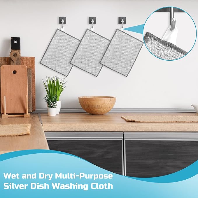 20 Pcs New Upgrade 3-Layer Metal Dish Cloth, No Scratches and No Odor, Multipurpose Wire Dishwashing Rag for Wet and Dry, Kitchen Cleaning Dish Rags,Sinks, Dishes, Stove Top, Dimensions(7.08x8.86)