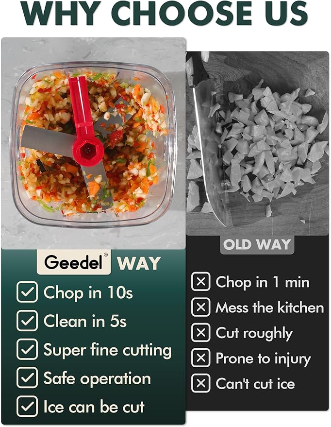 Manual Food Processor Vegetable Cutter, Geedel Pull Chopper with String, Food Chopper Vegetable Cutter for Veggies, Fruits, Salad, Onion, Nuts, Herbs, etc, 2 Cup(500ml), Red