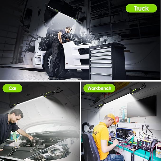 Aaleds Underhood Work Light, 2000LM Super Bright, 5200mAh Rechargeable LED Work Lights for Mechanics, Magnetic Automotive Under Hood Light Bar Cordless Touble Light for Car Repairing/Garage/Workshop