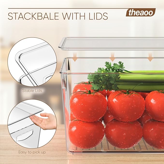 theaoo Clear Storage Bins with Lids Stackable - Large Plastic Containers for Pantry Organization and Storage - Perfect for kitchen,Fridge,Laundry Room