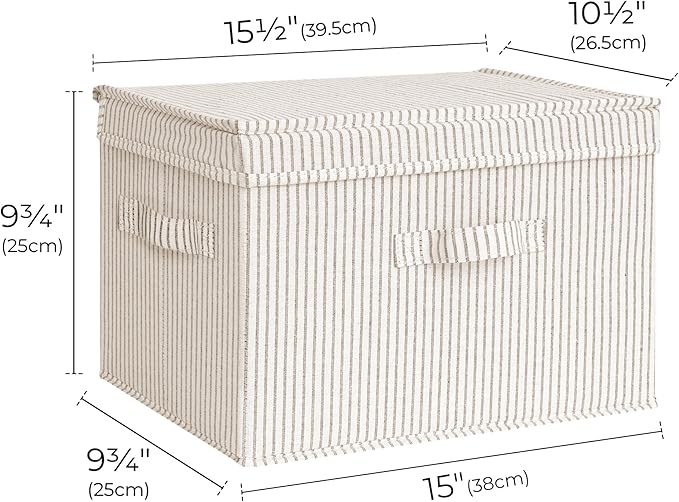 StorageWorks Fabric Storage Bins with Lid, Decorative Storage Boxes for Shelves, Stackable Closet Organizer Basket with Handles, Large