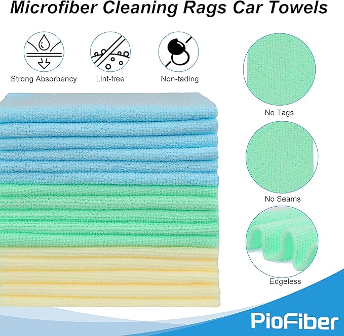 Shop Towels – 20 Pack Edgeless Microfiber Cleaning Cloths, 12"x12" Lint-Free, Reusable Towels for Car Detailing, Kitchen, Garage & Glass – Quick Dry Rags