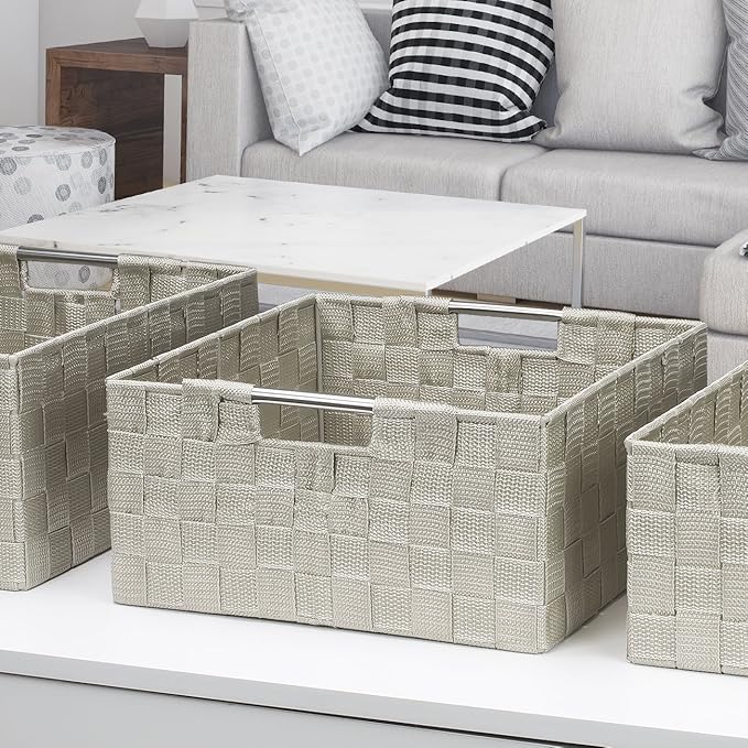 Sorbus Storage Box Woven Basket Bin Container Tote Cube Organizer Set Stackable Storage Basket Woven Strap Shelf Organizer Built-in Carry Handles