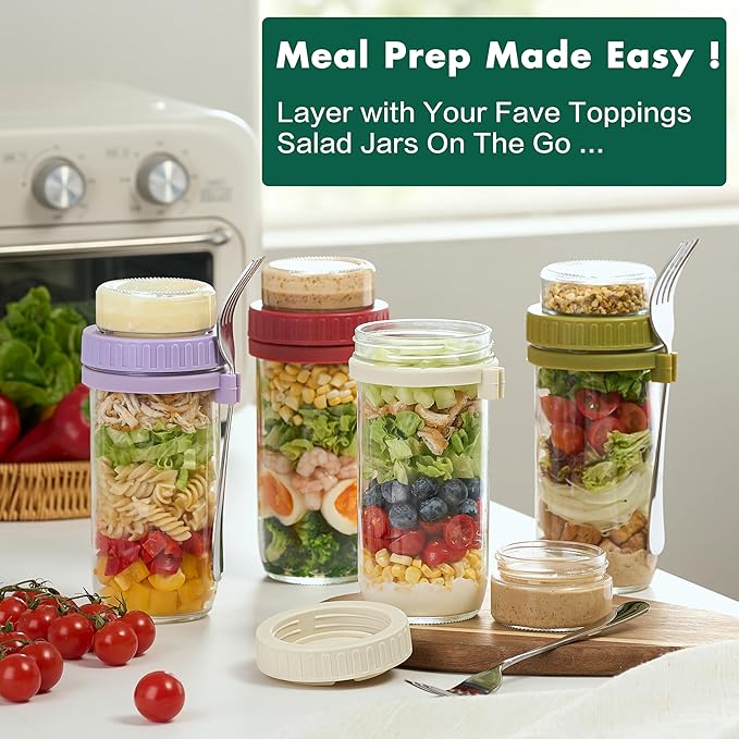 Danmu 24 oz Glass Meal Prep Containers 4-Pack with Lid & Dressing Cup