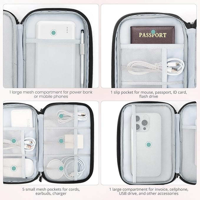 Skycase Tech Pouch - Lightweight Electronics Organizer Travel Case - Double Layers Cable Organizer - All-in-One Storage Bag for Charger, Cord, Phone, Flash Drive, Essentials