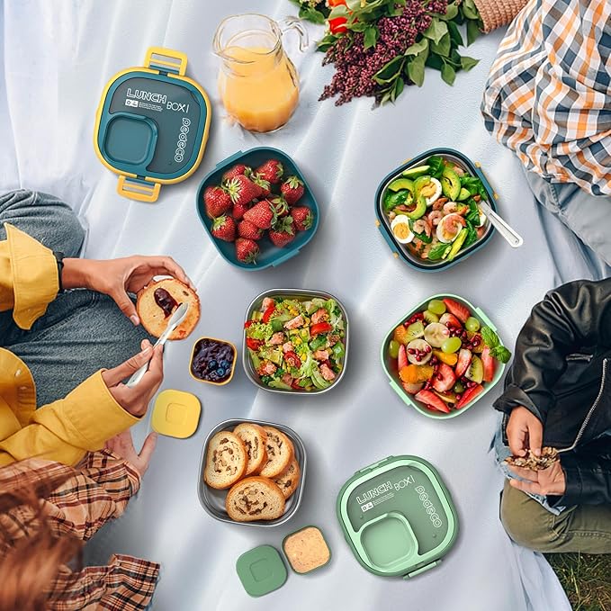 PEDECO Single-Layer Bento Lunch Box for Kids & Adults with Removable Stainless Steel Lunch Container,Dressing Container,BPA-Free,Dishwasher Safe