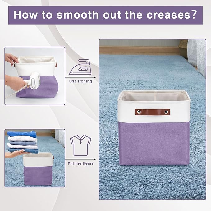 Collapsible Fabric Storage Cubes 11x11 Cube Storage Bins, Purple&White