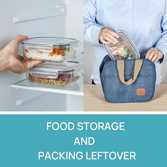 Vtopmart 5Pack 22oz Glass Storage Containers with Lids, Glass Meal Prep Food Container Sets with Snap Airtight Lids for Microwave, Oven