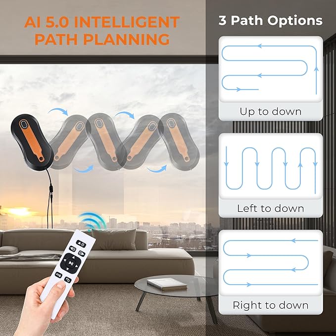FRUITEAM Window Cleaning Robot with Dual Water Spray, APP and Remote Control, Automatic Window Cleaner with Leather Belt for Frame Glass