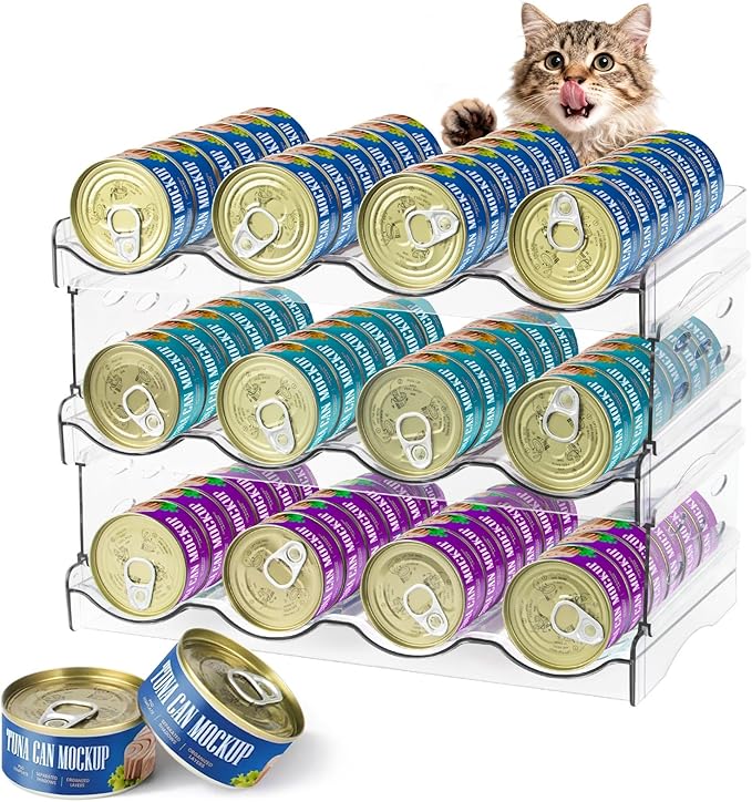 Cat Food Can Organizer, Can Organizer for Pantry, Transparent Cat Food Storage Container Holds 72 (3.5oz) Cans