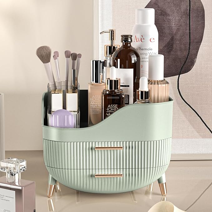Makeup Organizer with Drawers, Green Skincare Organizer for Vanity