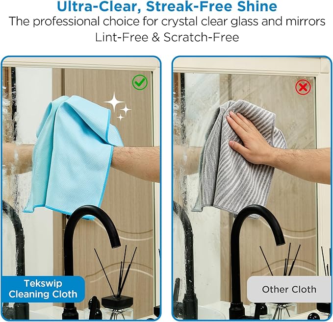 Microfiber Glass Cleaning Cloth 6 Pack, 15.5x15.5 Inch Magic Cleaning Rags, Lint Free Streak Free Reusable Towels for Windows, Mirrors, Cars, Screens, Kitchen and Stainless Steel Surface