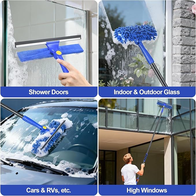 Wontolf 4-in-1 Squeegee for Window Cleaning Kit with Storage Bag, 79'' Squeegee Window Cleaner Tool with Extension Pole