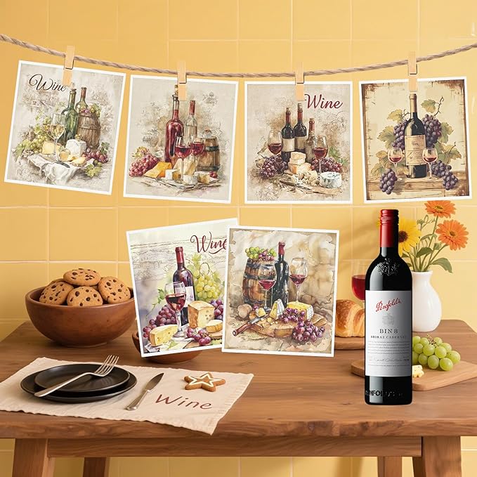Swedish Dishcloths for Kitchen, 6PCS Wine Swedish Dish Cloths Gift Set, Vintage Reusable Washable Absorbent Dish Towel for Home Cleaning(7.8 X 7 Inches)