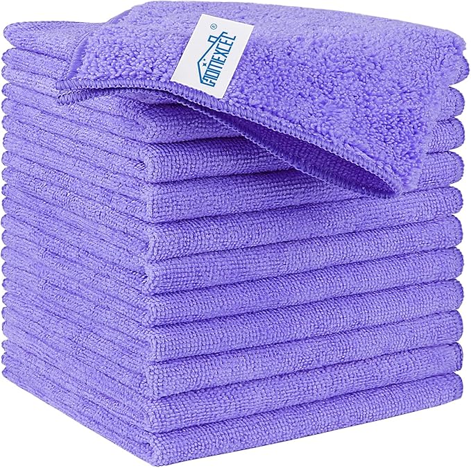 HOMEXCEL Purple Microfiber Cleaning Cloth, 12 Pack Premium Microfiber Towels for Cars, Lint Free, Scratch-Free, Highly Absorbent, Reusable Cleaning Rags for Car, Household, Kitchen, Window,11.5"X11.5"