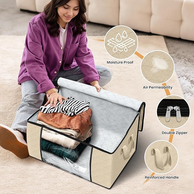Fab totes 3 Pack Clothes Storage, Beige