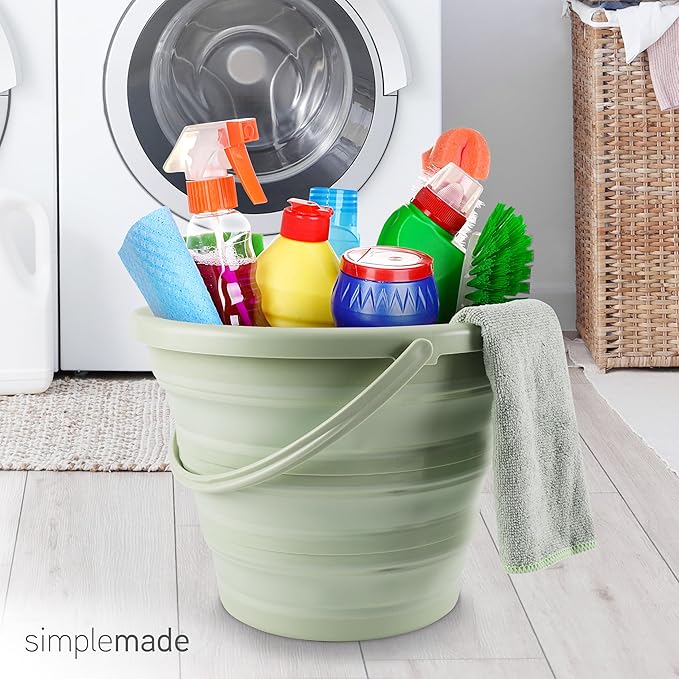 SIMPLEMADE Collapsible Bucket Cleaning Set - Includes 2 Foldable Buckets, Spray Bottle, Rag, Scrubbing Brush and Sponge - Holds Up to 10 liters, Easy Storage, All-Purpose Cleaning Solution