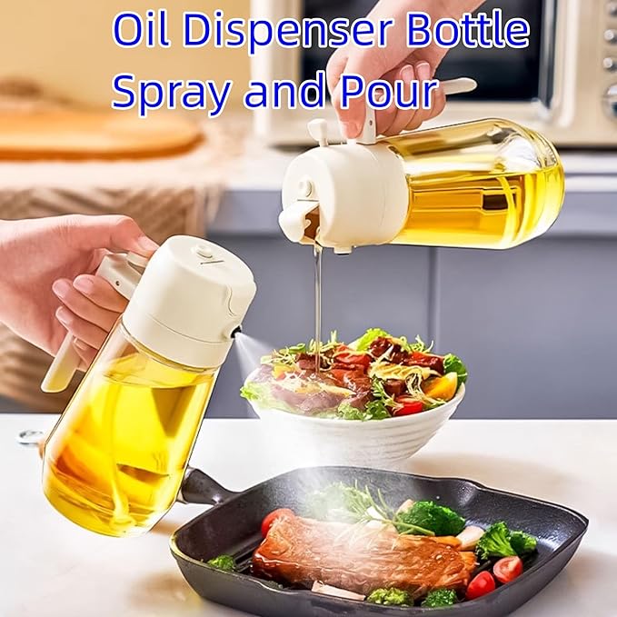 1PCS Oil Dispenser for Kitchen BLACK– 2 in 1 Oil Dispenser Sprayer, 16oz/470ml Glass Oil Bottle Spray and Pour, Kitchen Oil Mister for Air Fryer, Salad, Frying, BBQ Accessories