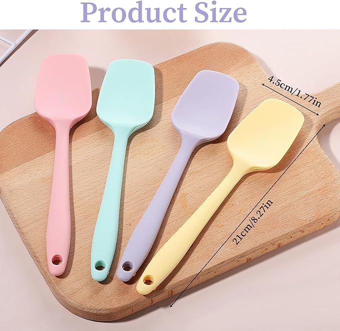 Silicone Spatula Set, 4 Piece Silicone Spoon Spatula Set, Heat Resistant Rubber Spoonula, Food Grade Flexible Small Rubber Spatulas for Baking Mixing Tool, Colorful