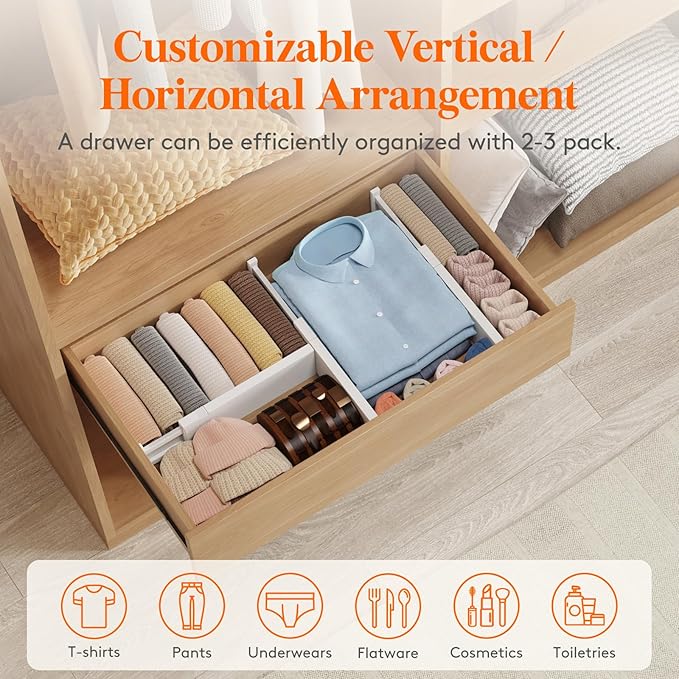 8 Pack 4" High Drawer Dividers 34-56cm/13.5-22" Adjustable Drawer Organizer