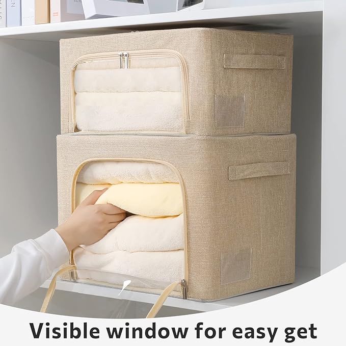 2 Pack Clear Window Storage Bins Foldable Fabric Storage Bins Boxes for Clothes