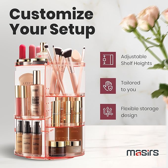 Rotating Makeup Organizer for Vanity, Pink
