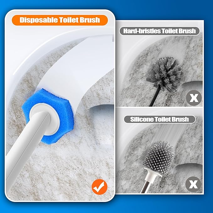 NEWE Disposable Toilet Brush Cleaner Refills 16 Packs, Compatible with Upgraded Clamping Wand System, Bathroom Bowl Cleaning Replacement Heads for Sink Bathtub Wash Basin Mop Pool