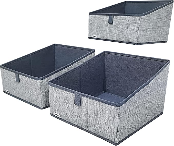 3 Packs Closet Storage Bins - Trapezoid Large Storage Box - Foldable Fabric Baskets for Organizing Clothes - Baby Toiletry, Toys, Towel, DVD, Book (1# Dark Grey, 11.6 x 11.6 x 7.9 inches)
