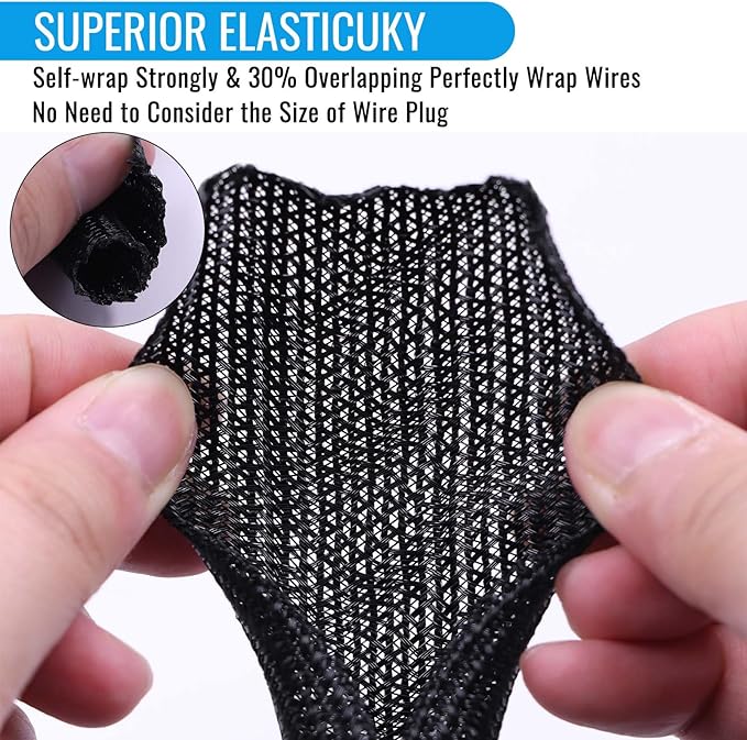 1/2" Braided Cable Sleeve - 10Ft Cat Cord Protector Split Wire Loom Tubing Flexible Self Wrapping for USB, Audio, Automotive Cord, Dog Chew Proof Cable Protector - Black
