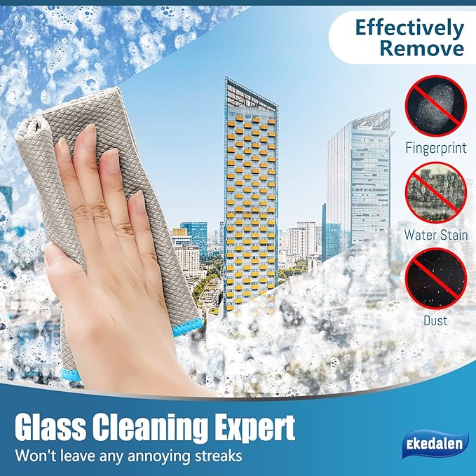 Microfiber Cleaning Cloth Lint Free Glass Cleaner Window Polishing Streak Free Miracle Easy Clean Rag Reusable for Mirror Kitchen Dish Auto Detailing,Pack of 8, 12'' x 16'', Light Grey