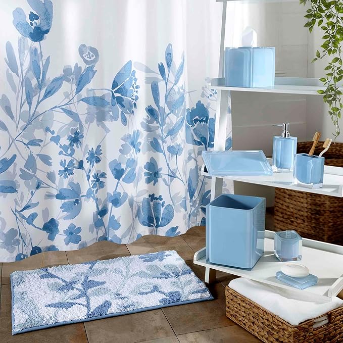 Izod - Bathroom Set, 3pc Countertop Accessories, Vanity Tray, Covered Jar & Lotion Pump, Modern Home Decor, Dorm Room Essentials (Marina Collection, Blue)