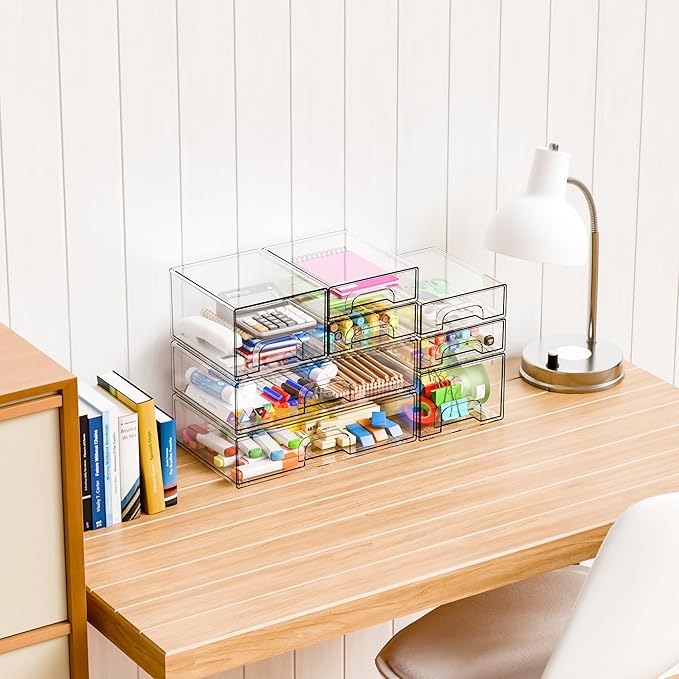 8 Pack Clear Stackable Storage Drawers, Acrylic Drawer Organizer for Medicine