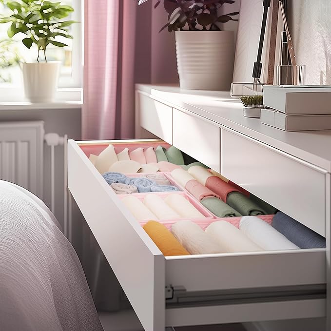 Drawer Organizer Clothes, 10 Pack Dresser Organizer for Baby Clothes, Pink