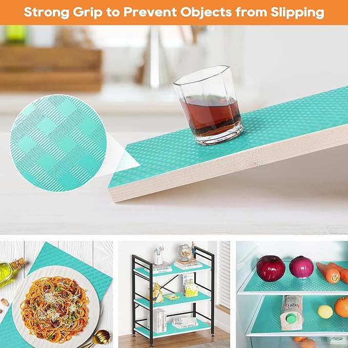Blue Shelf Liners for Kitchen Cabinets Refrigerator Liners Waterproof & Oil-Proof Kitchen Cupboard Liner Drawer Mats EVA Material Non Adhesive Fridge Liner for Shelves 23.6 x 236.2 Inches