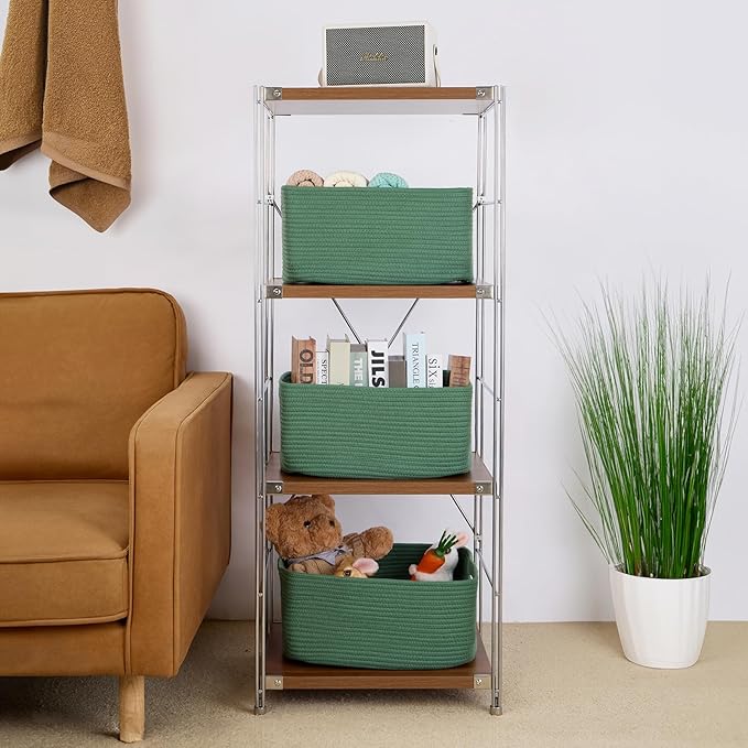 Large Storage Baskets for Organizing, 4 Packs Green