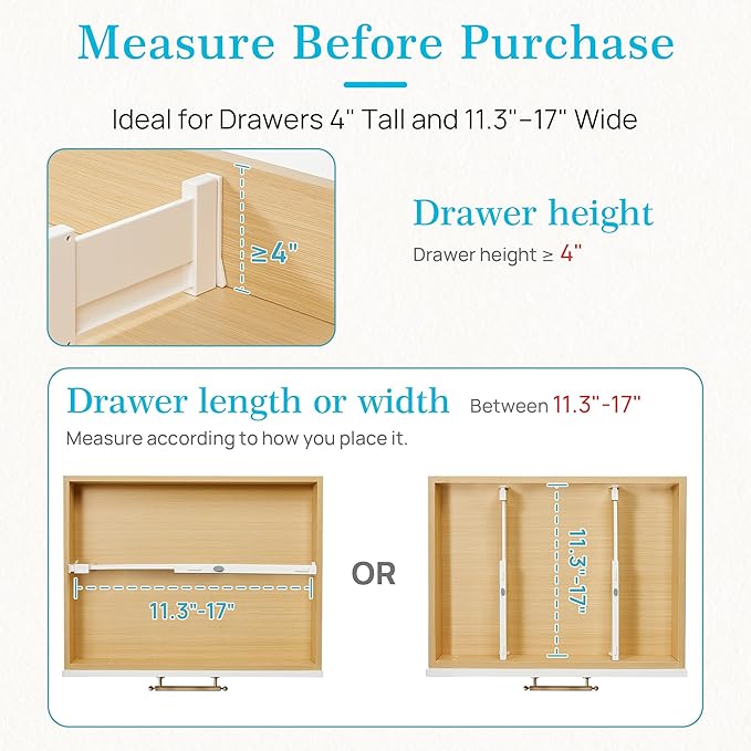 4 Pack Drawer Dividers for Clothes, Kitchen & Office Storage
