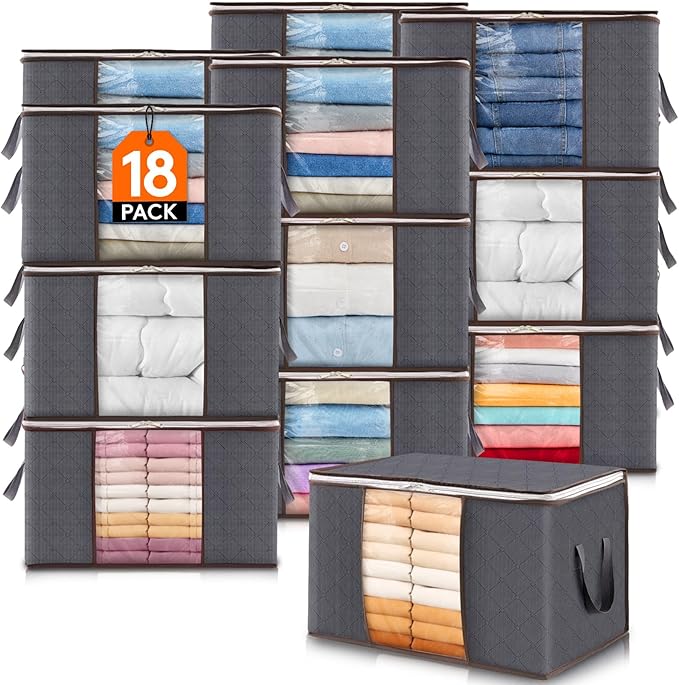 18 Pack 60L Clothes Storage Bins with Lids