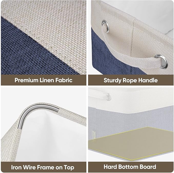 4 Pack Fabric Closet Storage Bins for Shelves, Navy Blue, 15"x11"x9.5"