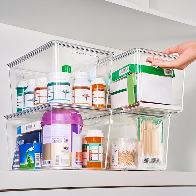 theaoo Clear Storage Bins with Lids Stackable - Large Plastic Containers for Pantry Organization and Storage - Perfect for kitchen,Fridge,Laundry Room