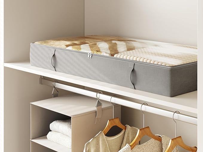 Vailando Storage Containers, 6 Inches Tall 60L Underbed Storage Bins with Sturdy Handles and Sidewalls, Closet Organizer for Clothes, Blankets, Seasonal Items, Gray, 2-Pack