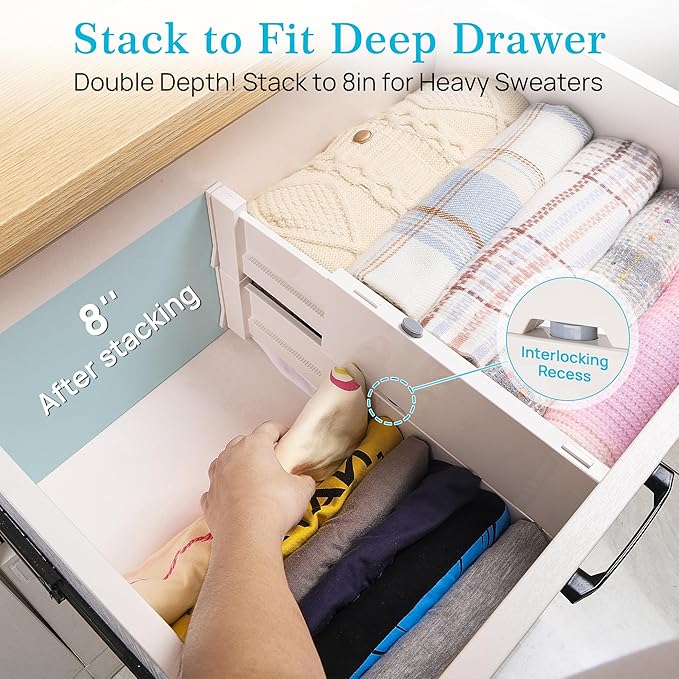 12 Pack Drawer Dividers for Clothes, Kitchen & Office Storage