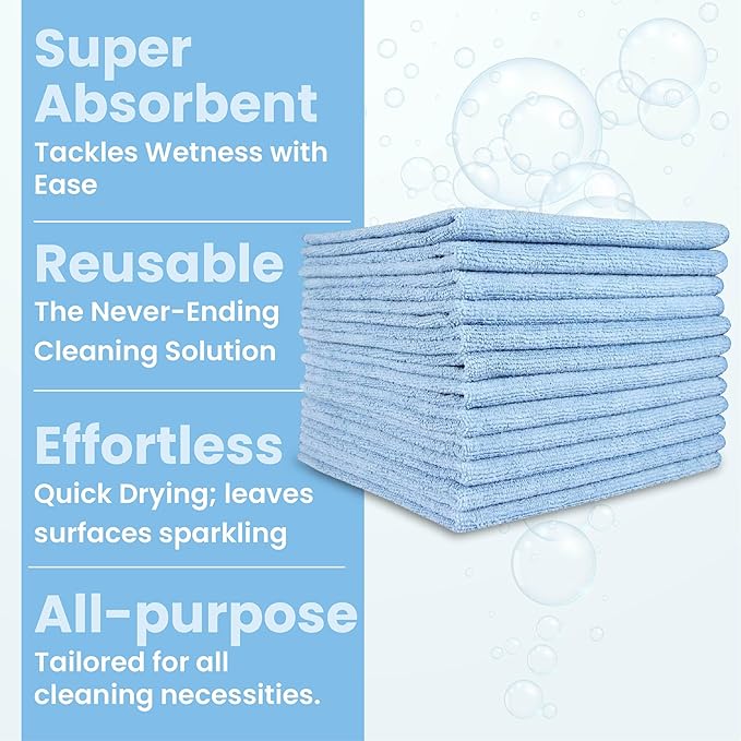 A&A Wiping Cloth- Microfiber Cleaning Towel, Super Absorbent Blue Microfiber Towels, Perfect for House, Cars, Windows, Gym and Office, Blue Microfiber 16x16 Towels, Pack of 180 Pieces