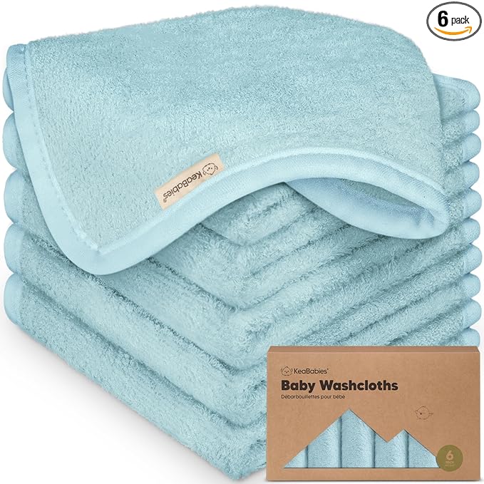 6-Pack Baby Washcloths – Soft Absorbent Viscose from Bamboo Washcloths for Face, Body, Baby Towels for Newborn, Kids, Toddlers, Infant, Gentle on Sensitive Skin, 10x10 Reusable Face Towels (Sky)