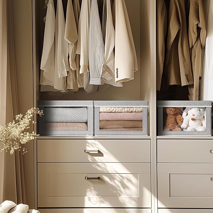 Foldable Storage Bin with Lid, Closet Storage Organizer with Window