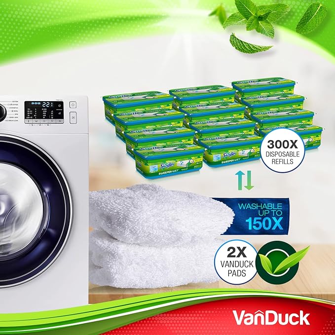 VanDuck Reusable 100% Cotton Mop Pads Compatible with Swiffer Sweeper (8-Pack), Terry Cloth Mop Covers Washable for Wet Mopping and Floor Cleaning (Handle is Not Included)