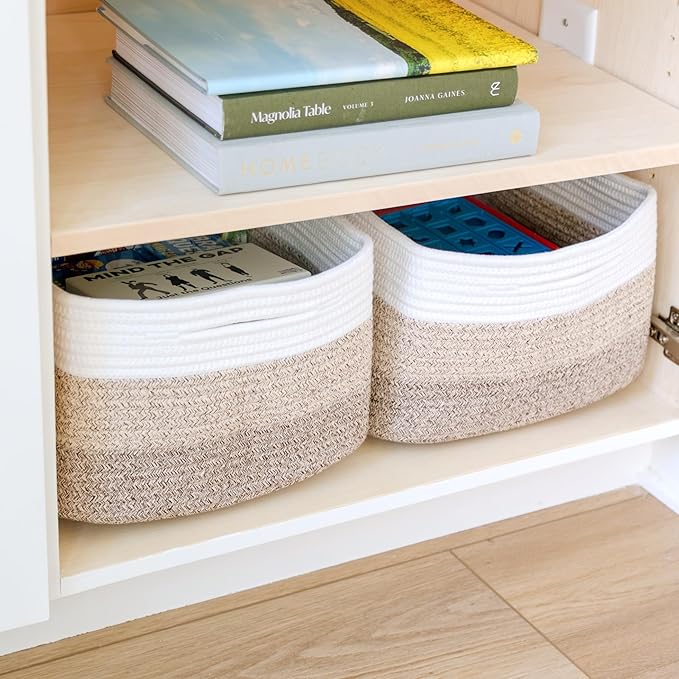 NaturalCozy Storage Baskets 16.8”x13”x7.6” Cotton Rope Woven Baskets for Organizing 3-Pack | Toy Storage Bins | Basket for Shelves, Laundry, Blanket