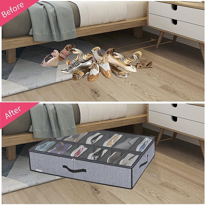 Large Under Bed Shoe Organizer (6 to 12 Pairs x 2)