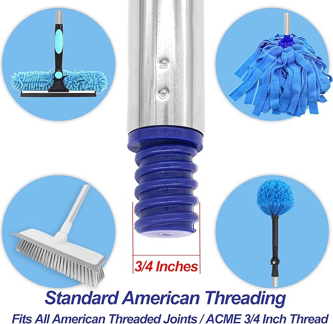 EaseYourDay 4-Section 1.3 ft. to 5.2 ft. Stainless Steel Pole Mop Replacement Handle Standard American Threading Compatible with All Cleaning Head with 3/4 Inch American Threading System